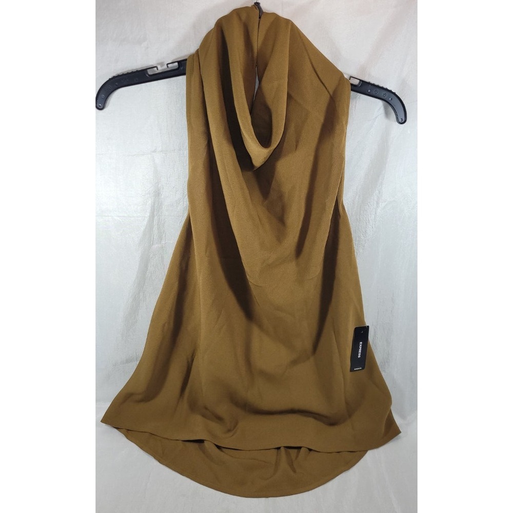 Express Women's Halter Cowl Neck Open Back Tank Blouse - Olive Green - Large